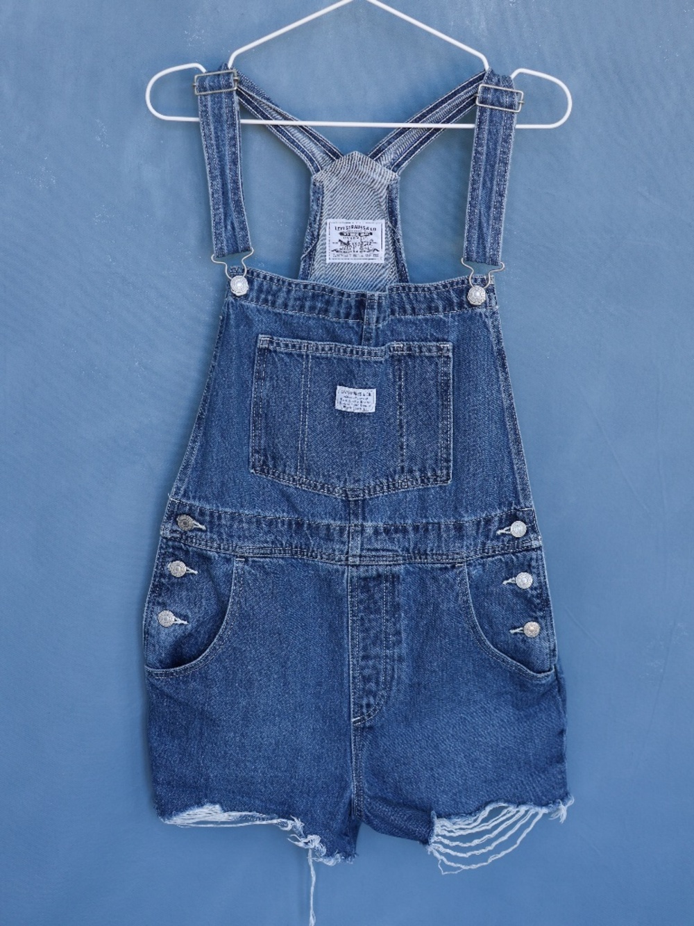 Levi's Distressed Denim Shortalls | Medium